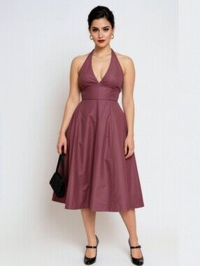 J.Crew Silk Halter Fit & Flare Cocktail Dress Wine Purple Y2K 10
